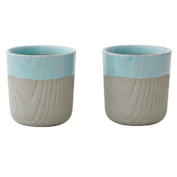 Espresso Tasse Becher, MU / Mini Cup, 2er Set, Holzmaserung mit blauem Rand, Toast Living, 80 ml, 6 x 6,3 cm