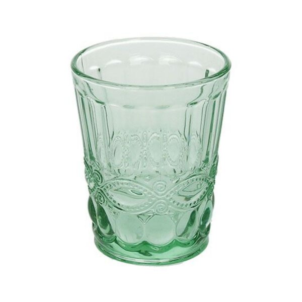Tumbler, Vintage Wasserglas mit Ornament, Grün, 265 ml, Tognana, Linea Solange, 10 x 8 cm