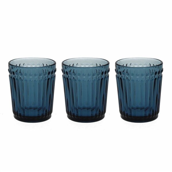 Tumbler, Wasserglas mit Ornament, Blau, 3er Set, 300 ml, Tognana, Linea Dorico, 10 x 8 cm