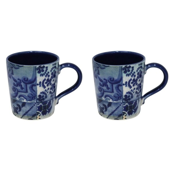 Kaffee Becher, Tasse mit Henkel, Lisboa Blue Tiles, Blau, 2er Set, Costa Nova