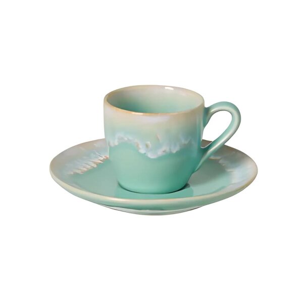 Espressotasse / Kaffeetasse mit Henkel und Untertasse, Taormina Aqua, 8,3 cl, 13,4 x 6,1 cm, Casafina (by Costa Nova)